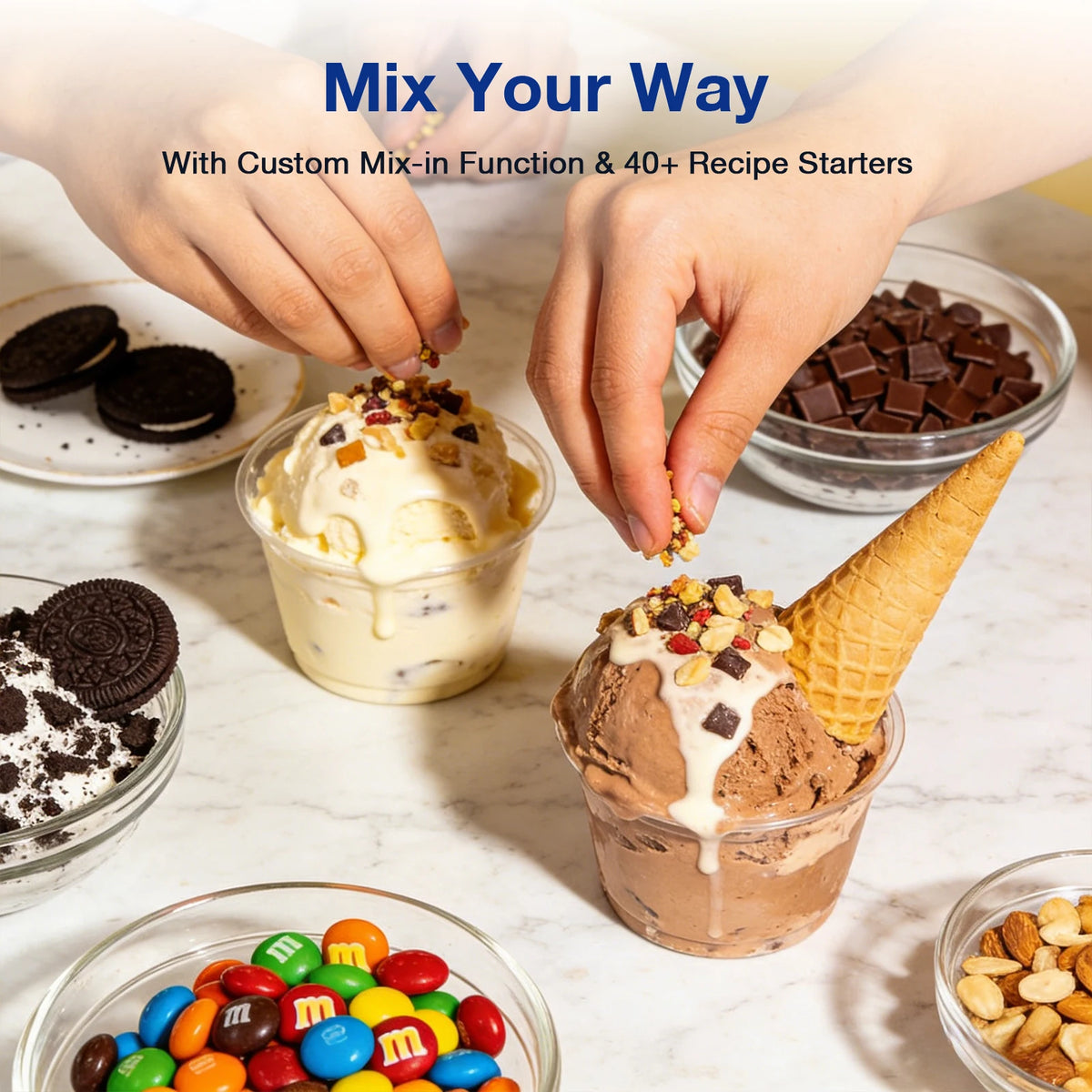 Teendow KF-2501U1 Ice Cream Maker with 8 Preset Programs, Self-Cleaning, Mix-In & Re-Spin Functions, Home Countertop Model