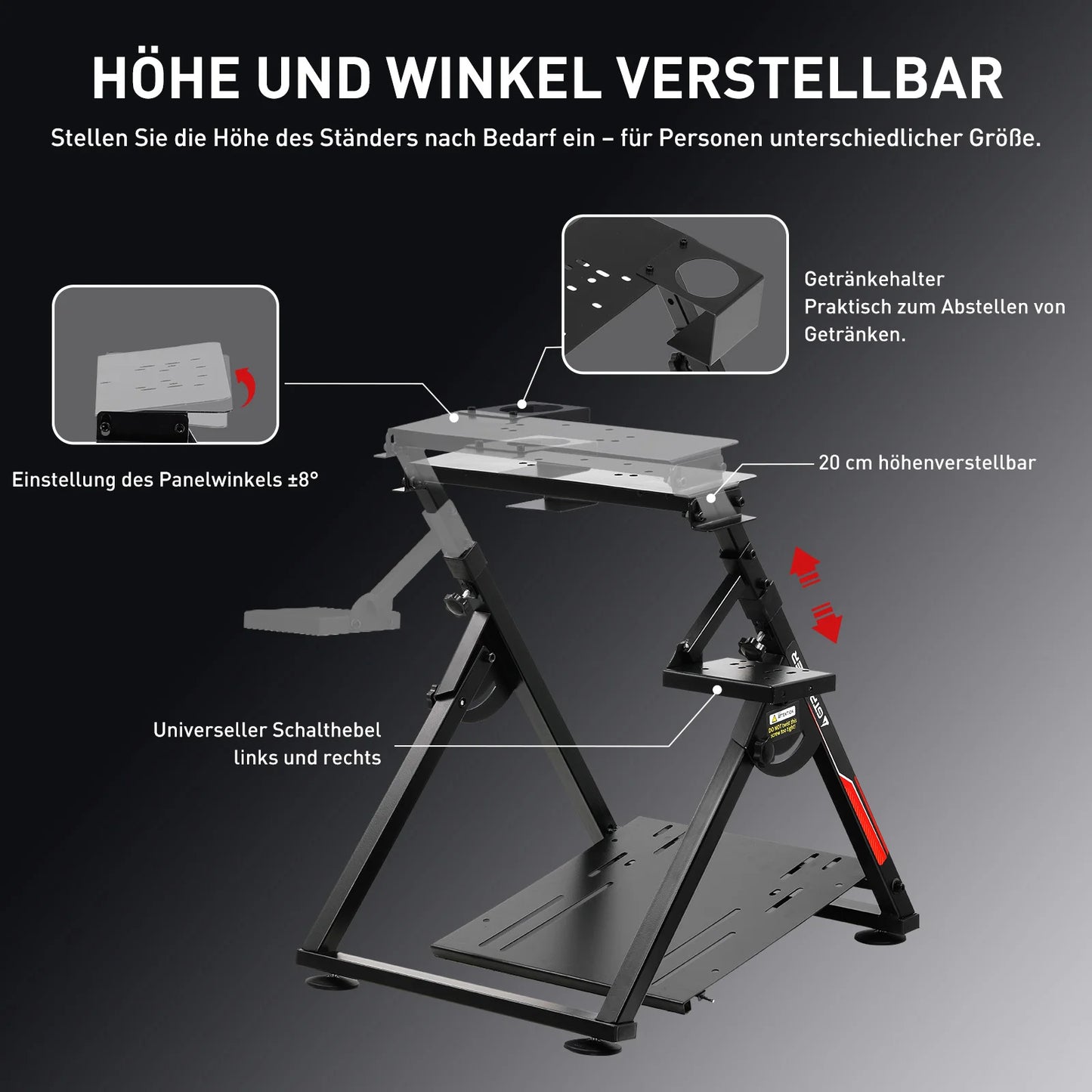 GTPLAYER Ratt-ställning för Sim Racing – Justerbar 20°/20cm Höjd, Kolstål, Logitech G29/G920/G923 Thrustmaster, EU-lager