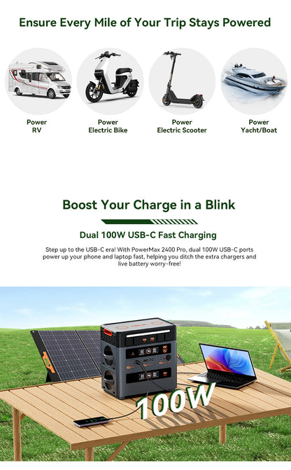Oscal PowerMax 2400 Pro Portable Power Station, 2016Wh 2400W Outdoor Generator, 3500+ Cycles LiFePO4, Dual Speakers, 1.2H Fast Charge, Smart APP for Camping House Travelling