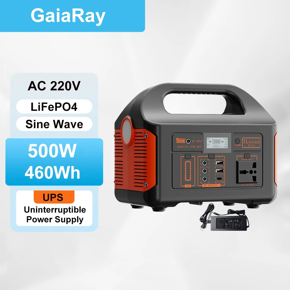 GaiaRay 500W 300W Portable Power Station AC 220V Solar Generator LiFePO4 Battery Emergency Power Plant Outdoor Fishing Tool LED