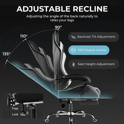 GTPLAYER Gaming chair with massage Lumin cushion & footrest, Ergonomic office chair with padded seat, swivel chair up to 150 kg