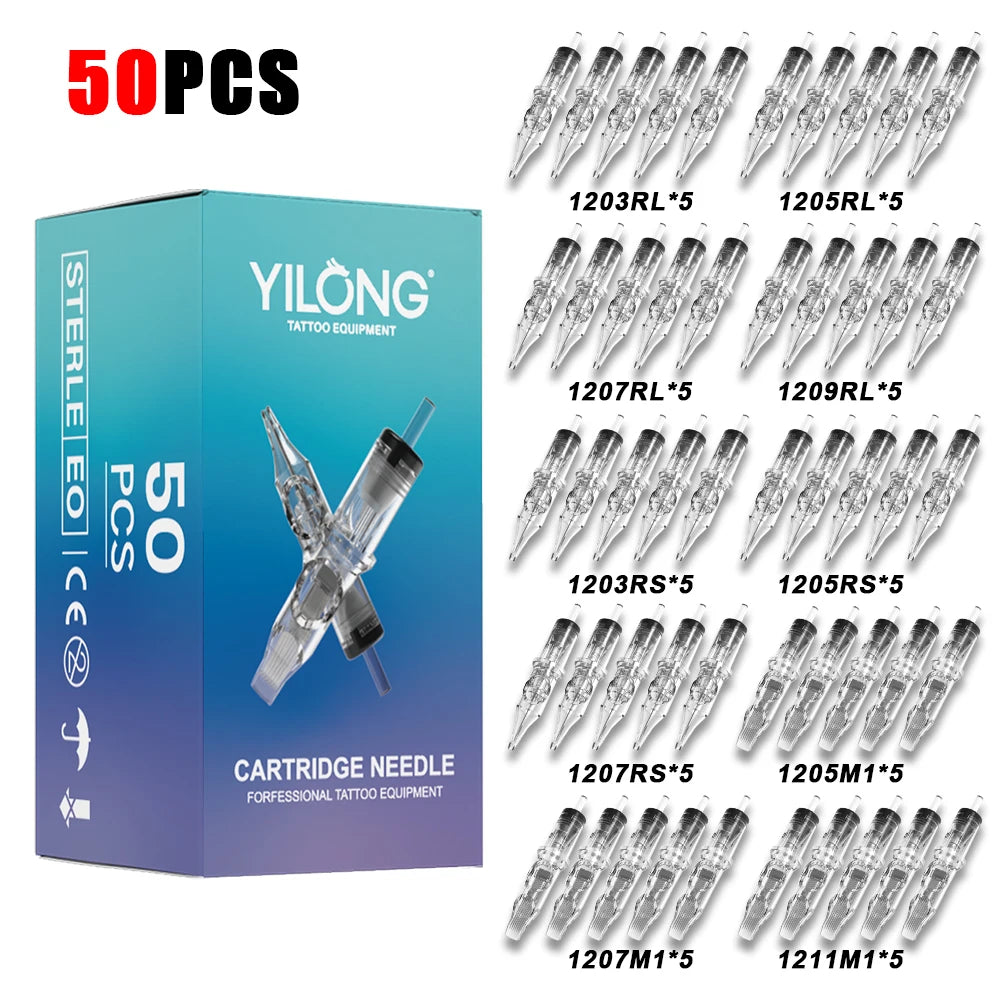 50/20PCS MIX Tattoo Cartridge Needles Individual Package Disposable Sterile Transparent Tattoo Needles  for Tattoo Pen Machine