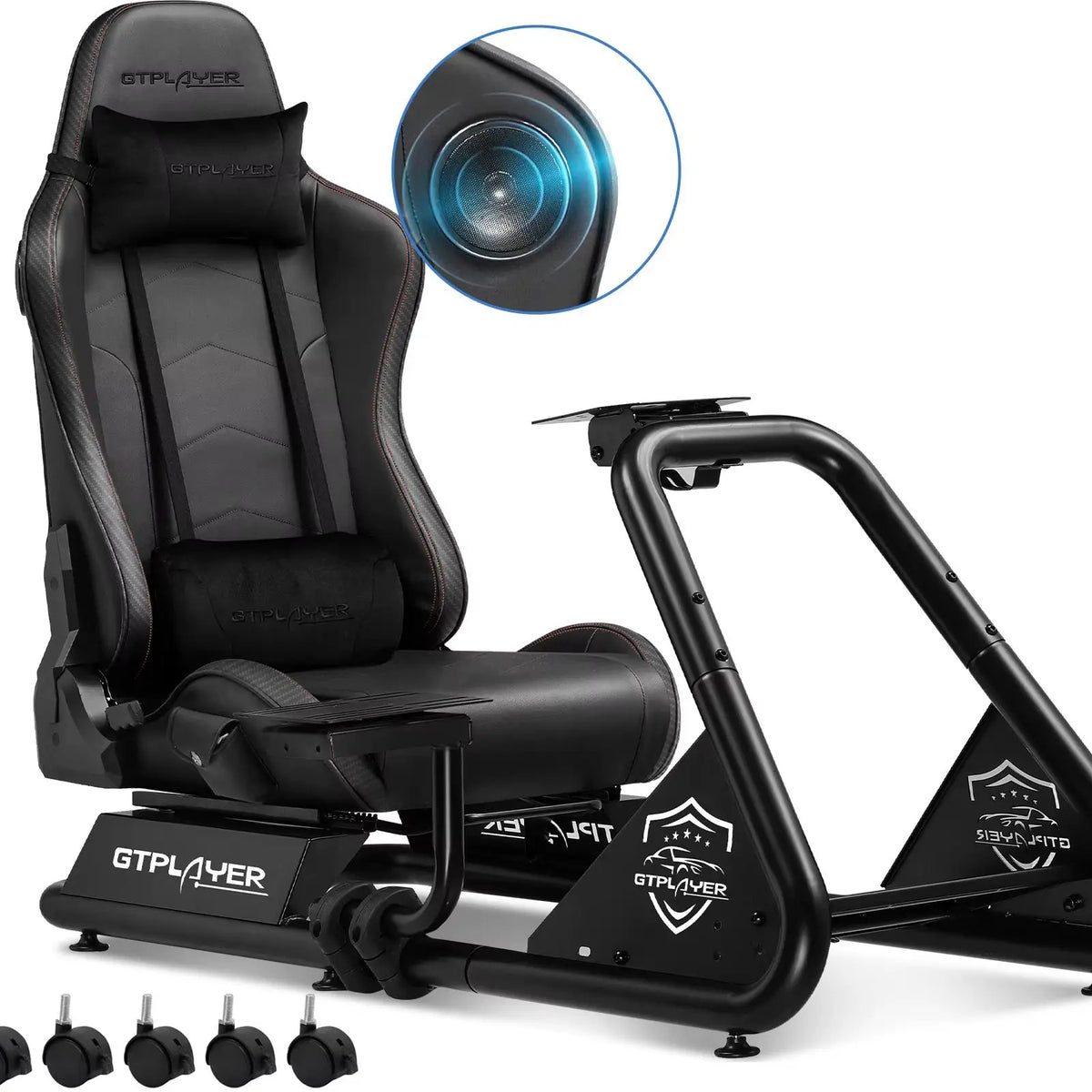 Gtplayer Simulator Cockpit Sim Racing Cockpit Racing Simulator Steering Wheel Stand with Speakers Steering Wheel and Pedal Stand