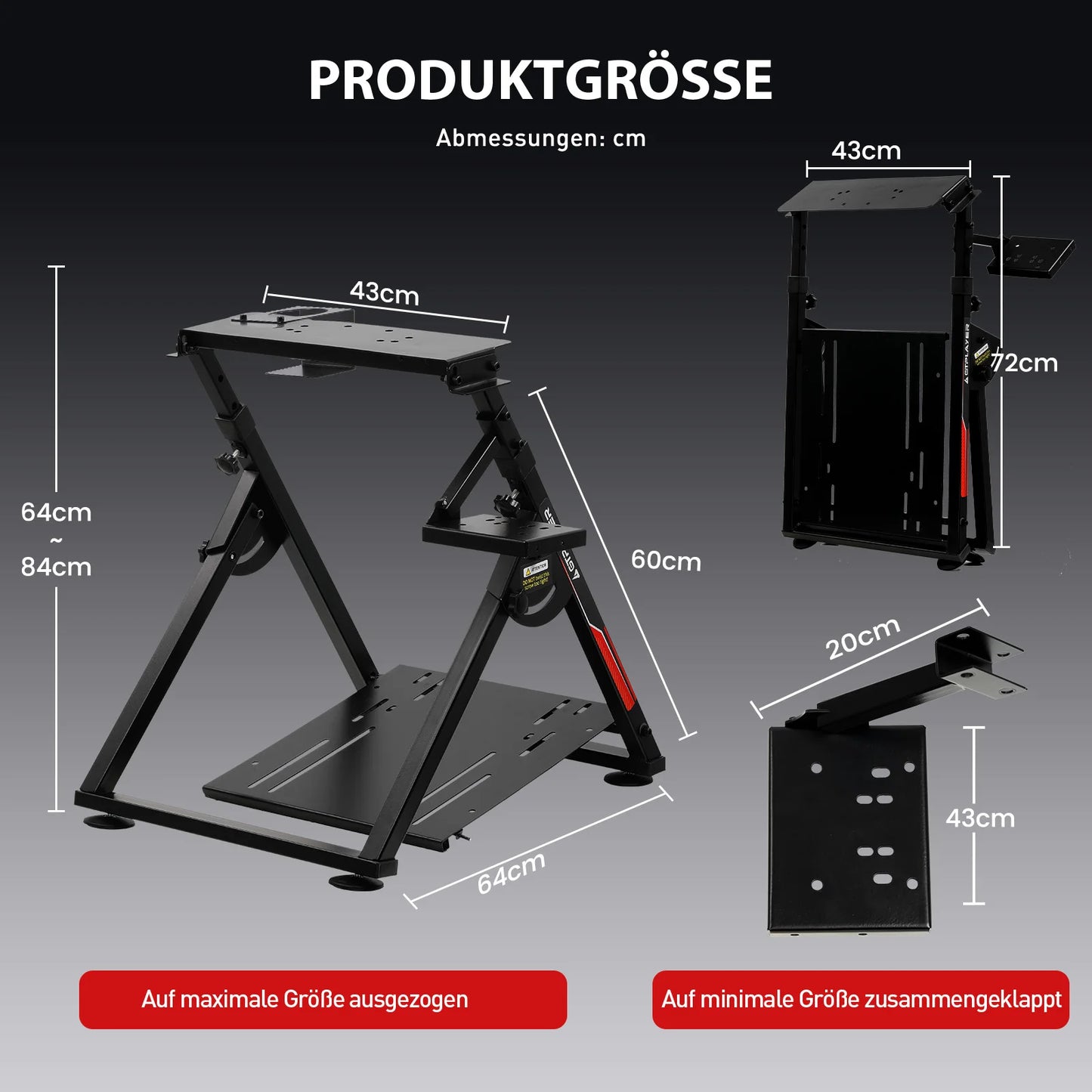 GTPLAYER Ratt-ställning för Sim Racing – Justerbar 20°/20cm Höjd, Kolstål, Logitech G29/G920/G923 Thrustmaster, EU-lager