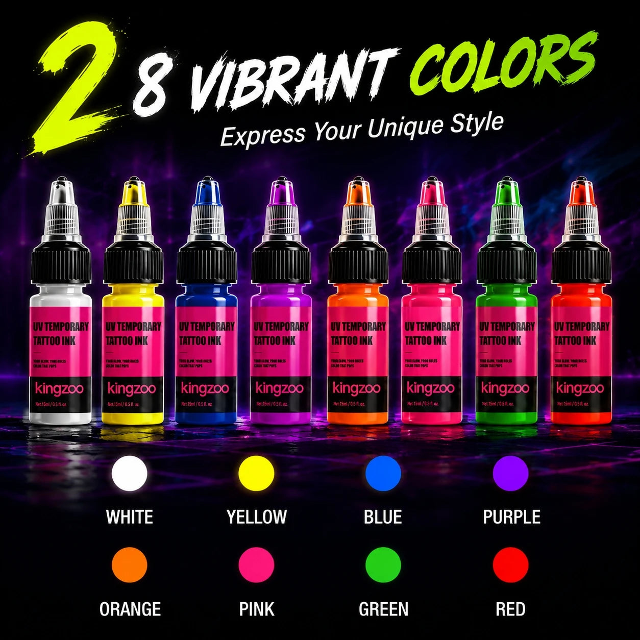 UV Airbrush Tattoo Ink 15ml Fluorescent Body Paint for Festival Waterproof Temporary Tattoo Last 3–7 Days Skin Safe Easy Removal