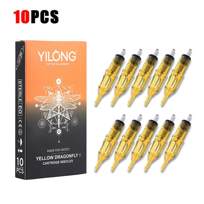 YILONG 10PCS Tattoo Cartridge Needle Professional Individual Package Sterile Yellow Tattoo Needles for Tattoo Pen Machine