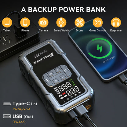 POPDEER PD-JA2 4000A Jump Starter with 160PSI Air Compressor, 8.0L Gas/6.0L Diesel Booster, 600LM Light & Power Bank, Large Screen