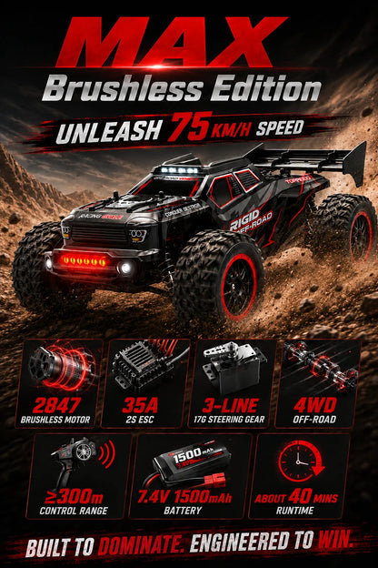 4Wd Brushless Rc Car 75Km/H Metal Differential Shaft Drive Independent Shock Absorbers Led Headlights 2.4g 300m Remote Control Off-Road Hobby Vehicle