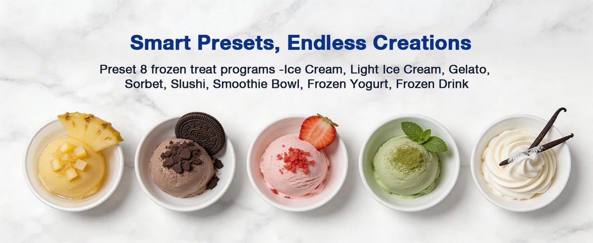 Teendow KF-2501U1 Ice Cream Maker with 8 Preset Programs, Self-Cleaning, Mix-In & Re-Spin Functions, Home Countertop Model