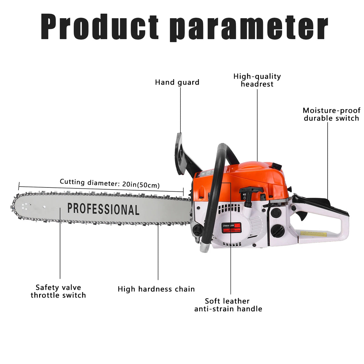 9.8kW 20-Inch Electric Chainsaw Large Portable Wood Cutting Saw High-Power Tree Pruning Chainsaw for Home DIY Garden Forestry Woodworking Cutting Tool