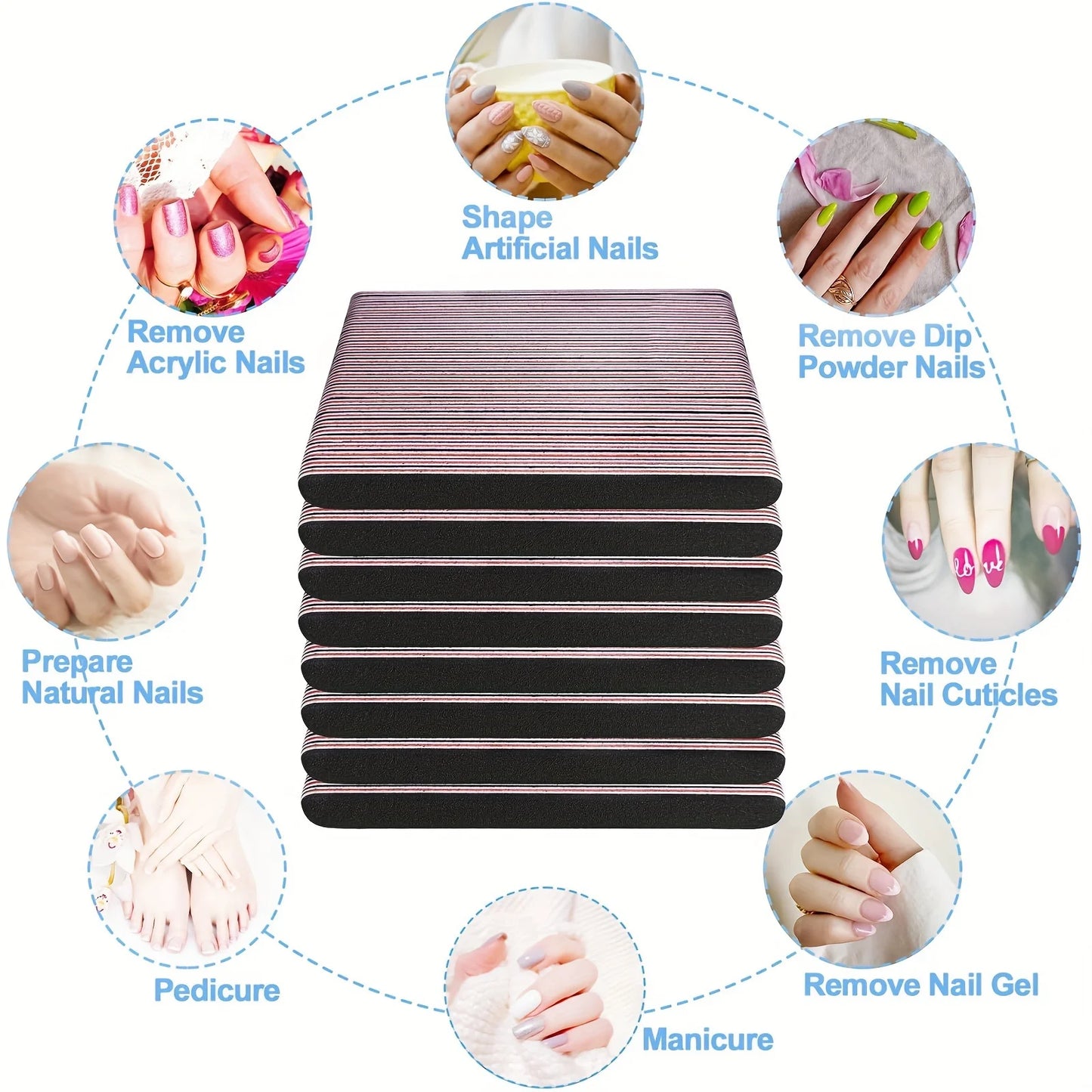 Nagelfiler 50/100-pack – Dubbelsidig 100/180 Korn Professionell för Naturliga & Akrylnaglar Gel Pedikyr