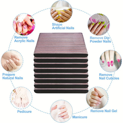 Nagelfiler 50/100-pack – Dubbelsidig 100/180 Korn Professionell för Naturliga & Akrylnaglar Gel Pedikyr