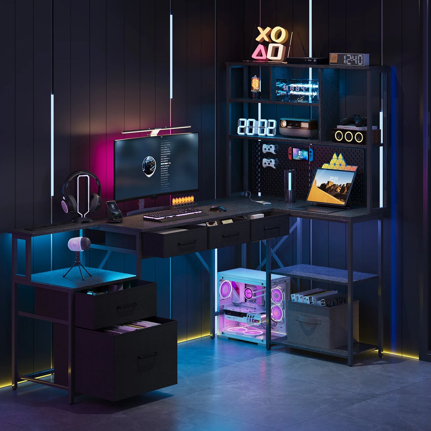Compact Space‑Saving L‑Shaped Gaming Computer Desk, Sturdy Heavy‑Duty Home Office Work Table, Multifunctional Gaming Workstation for Bedroom, Apartment and Study Room