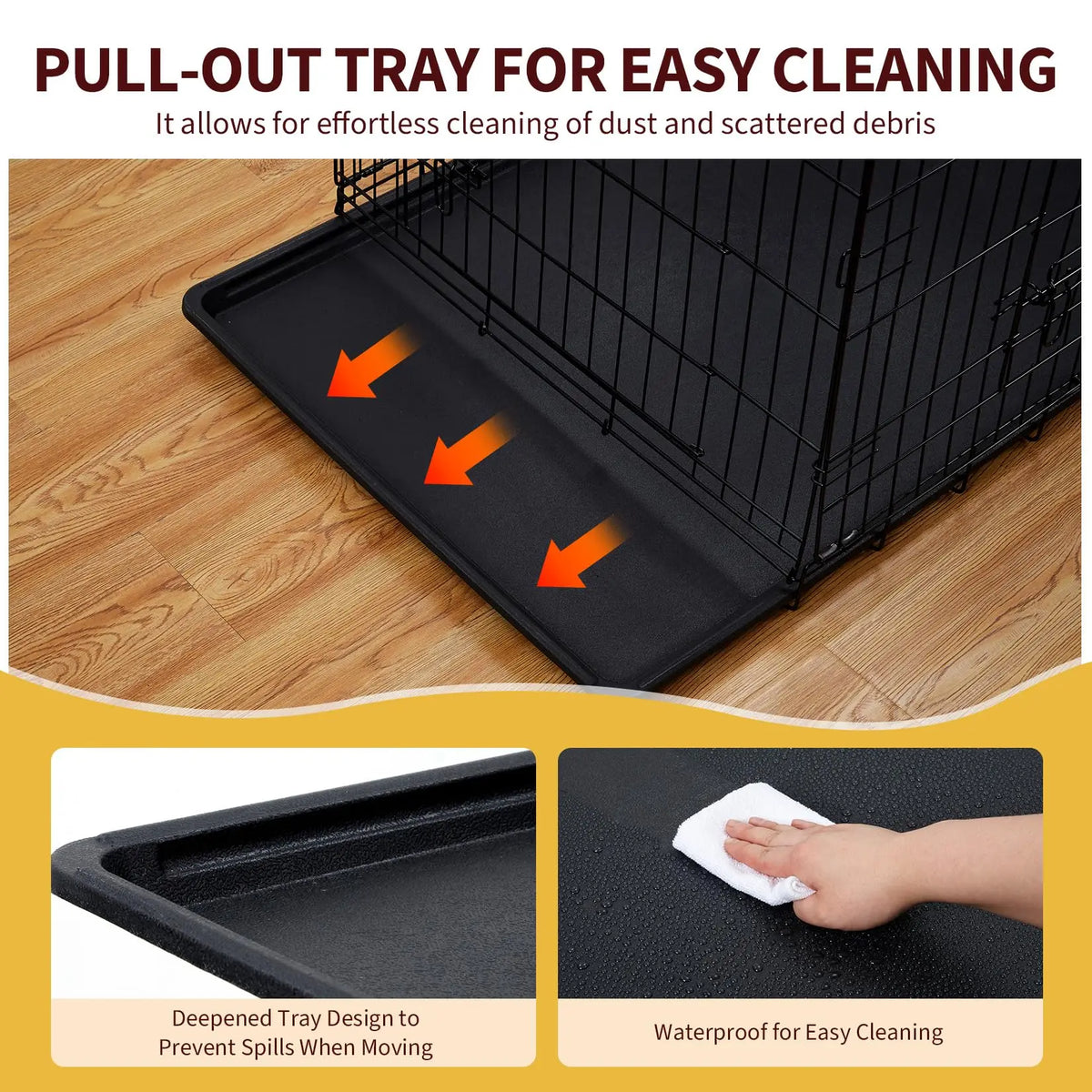 Foldable dogs Box with 2 Doors, 107x70x77.5 cm Folding Metal dogs cage with Removable Waterproof Floor Track and Partition Wall for Medium dogs