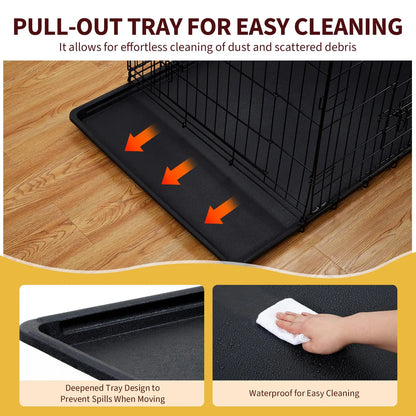 Foldable dogs Box with 2 Doors, 107x70x77.5 cm Folding Metal dogs cage with Removable Waterproof Floor Track and Partition Wall for Medium dogs