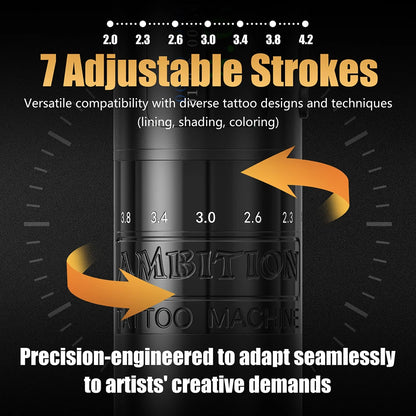 Ambition C1 Adjustable 7 Strokes 2.0-4.2mm Wireless Tattoo Machine Coreless Motor Billing Battery 1900mAh For Tattoo Body Artist