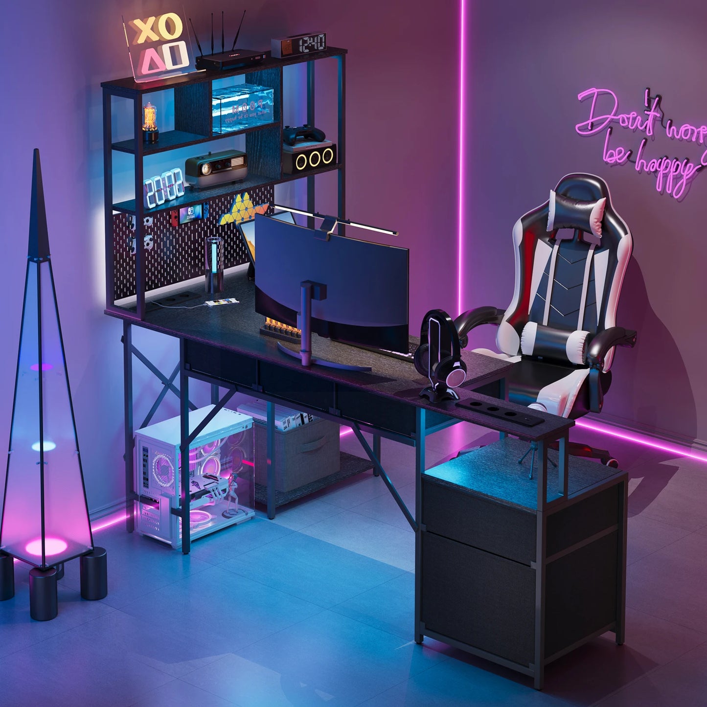 Compact Space‑Saving L‑Shaped Gaming Computer Desk, Sturdy Heavy‑Duty Home Office Work Table, Multifunctional Gaming Workstation for Bedroom, Apartment and Study Room