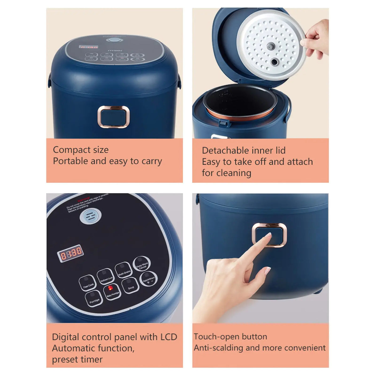 12V 24V 220V 2L Three Voltage Car Home Rice Cooker Van Car Rice Cooker for Travel Global Voltage Use