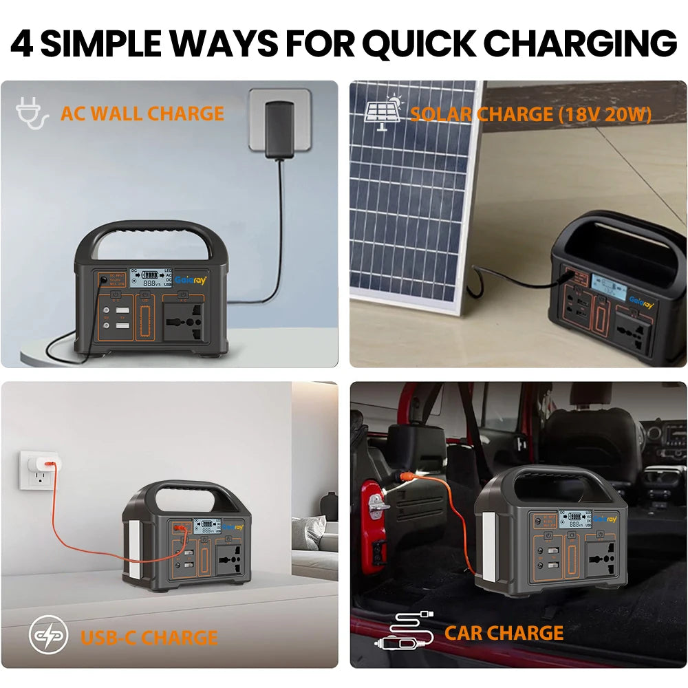 Gaiaray 100W All-in-one Power Station AC 220V Solar Generator   76.8Wh LiFePO4 Battery Emergency Portable Power Plant LED Light UPS Backup Power Bank For Outdoor Camping Travel Fishing Tool