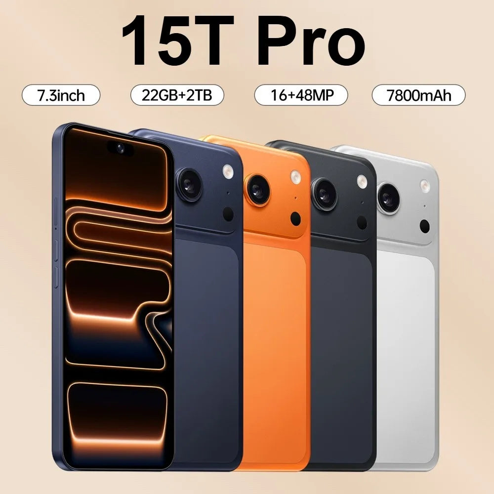Cellphones 15T Pro Original Face Recognition Android 15 Mobile Phones 5G Dual Card 7800mAh 7.3 inch Global Version Unlocked Smartphone