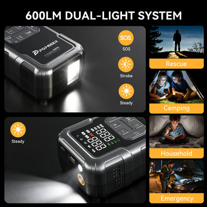 POPDEER PD-JA2 4000A Jump Starter with 160PSI Air Compressor, 8.0L Gas/6.0L Diesel Booster, 600LM Light & Power Bank, Large Screen