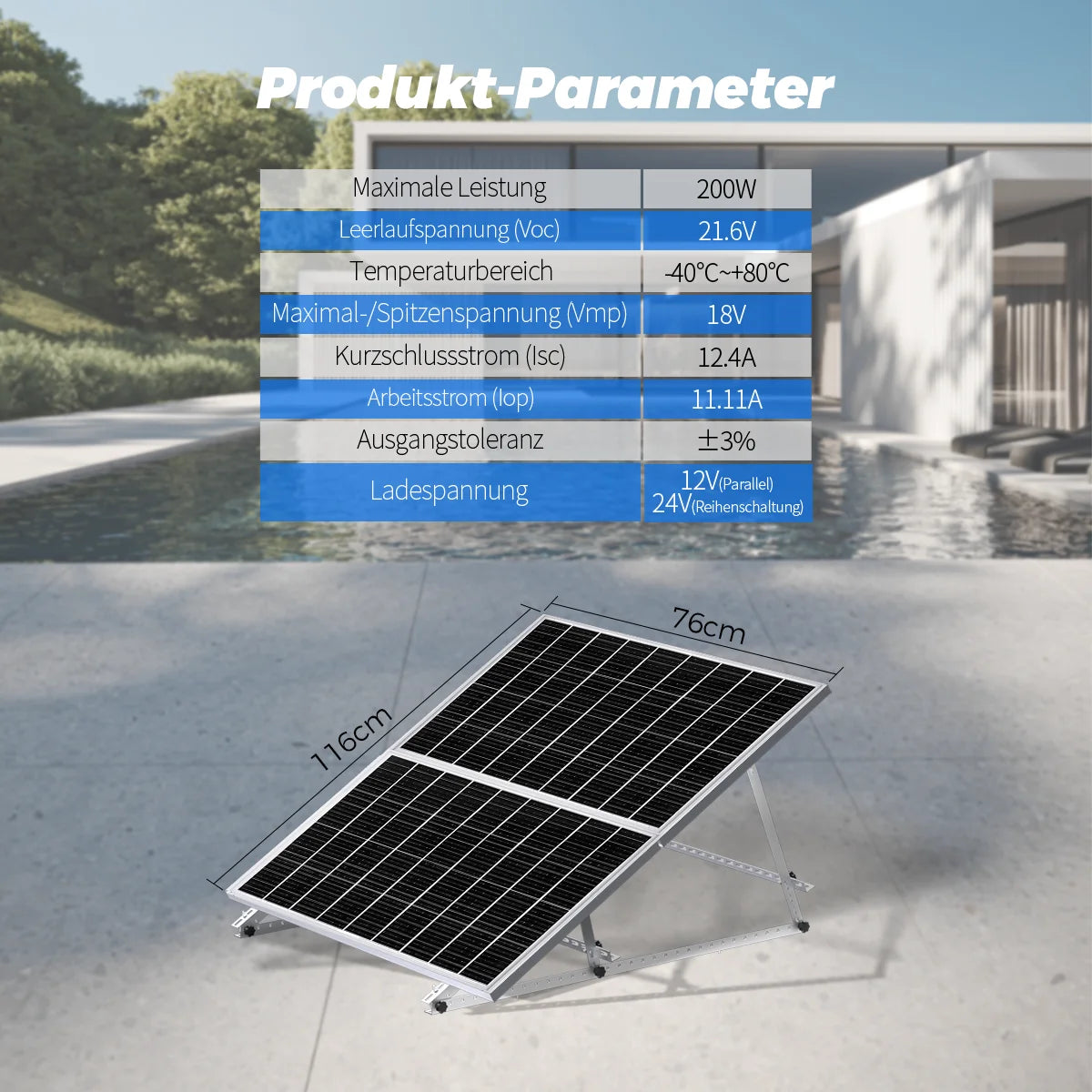 200W Monokristallin Solpanel Kit (2×100W) – 23% Verkningsgrad IP65 18V Off-Grid Balkong Husbil Båt Camping, EU-lager