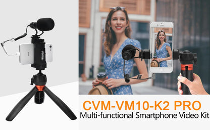 COMICA CVM-VM10-K2 PRO Smartphone Video Rig with Tripod, External Shotgun Mic, Vlogging Kit for iPhone Android Tiktok YouTube