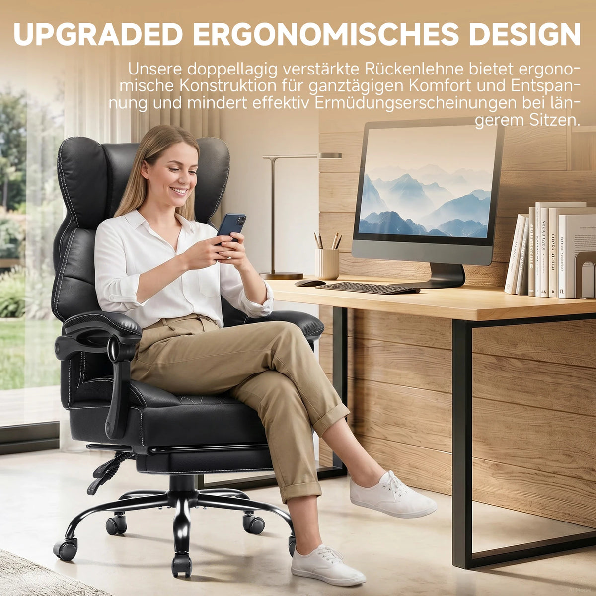 Gtplayer Gaming Chair, Ergonomic Office Chair with Footrest and Lumbar Support, High Back Executive Chair for Tall, Wide Computer Chair, Height Adjustable, Synchronous Armrest, Spring Core Seat
