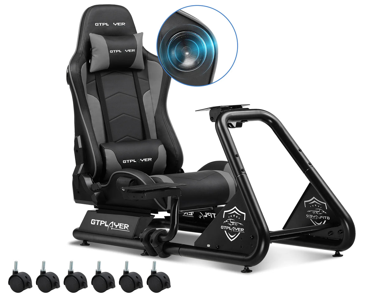 Luckracer Sim Racing Cockpit Simulator Cockpit Racing Simulator Steering Wheel Stand with Speakers Steering Wheel and Pedal Stand