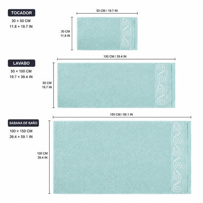 Set of 3 100% Natural Cotton Towels with Elegant Embroidery, 12 Colors Available, Set Consisting of Toilet Towel 30×50cm, Washbasin Towel 50×100cm and Bath Sheet 100×150cm, High Absorbency, Soft on the Skin, Machine Washab