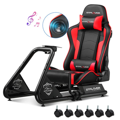 GTPLAYER Simulator Cockpit, Sim Racing Cockpit, racing simulator steering wheel stand with speakers, steering wheel and pedal shelf