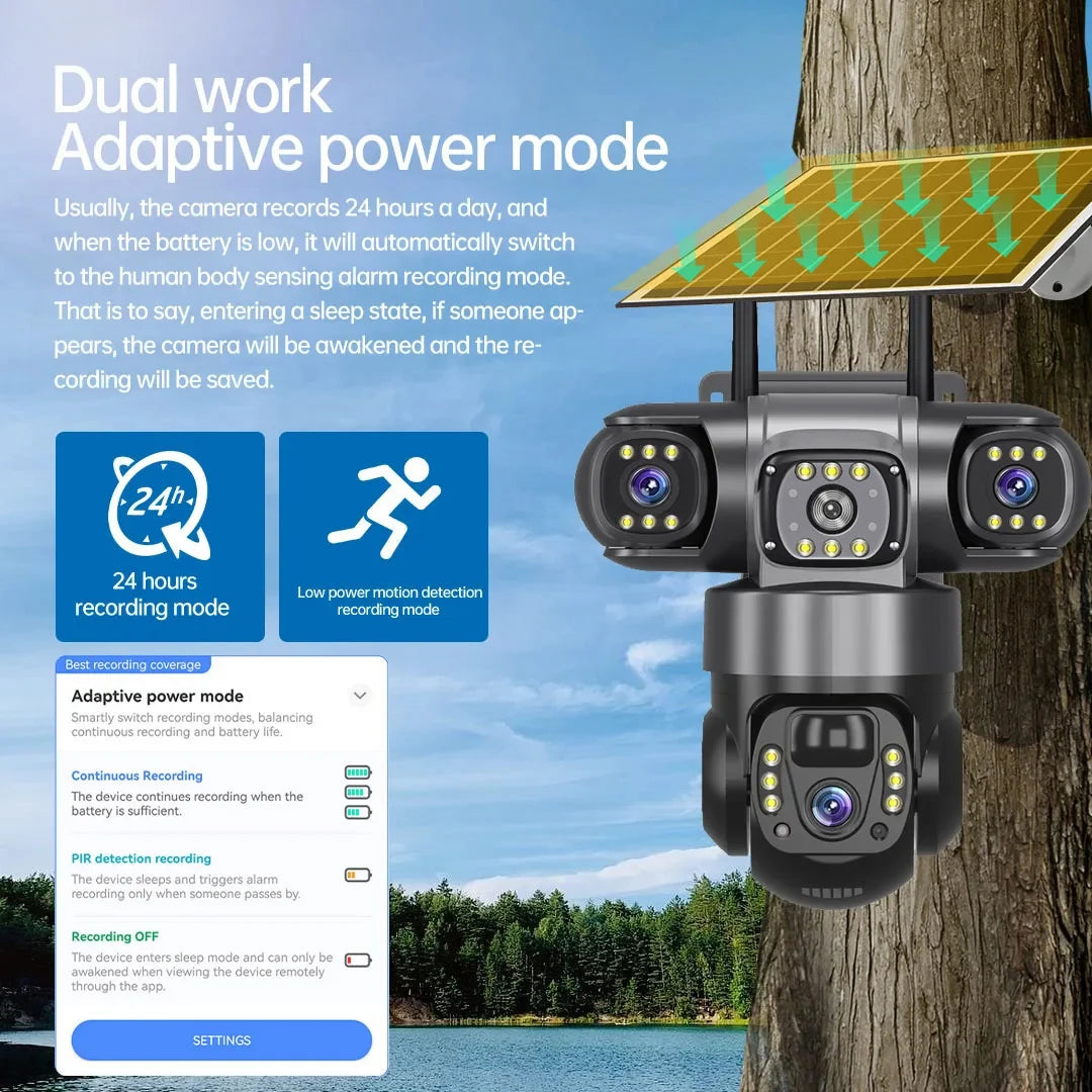 5MP 4G Solar Hunting Camera with High Definition Image Solar Panel Two-Way Audio Security CCTV Battery Camera IP66 Waterproof  + V380 Pro 12MP 10× Zoom Triple‑Lens 4G Solar‑Powered Outdoor Triple‑Screen CCTV Security C