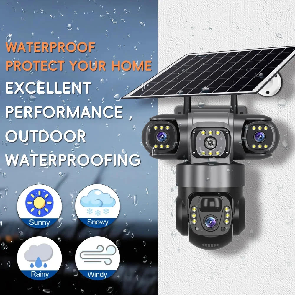 5MP 4G Solar Hunting Camera with High Definition Image Solar Panel Two-Way Audio Security CCTV Battery Camera IP66 Waterproof  + V380 Pro 12MP 10× Zoom Triple‑Lens 4G Solar‑Powered Outdoor Triple‑Screen CCTV Security C