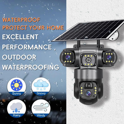 5MP 4G Solar Hunting Camera with High Definition Image Solar Panel Two-Way Audio Security CCTV Battery Camera IP66 Waterproof  + V380 Pro 12MP 10× Zoom Triple‑Lens 4G Solar‑Powered Outdoor Triple‑Screen CCTV Security C