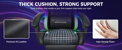 GTPLAYER Gaming Chair, Office Chair, Gaming Chair with LED Light Bar and Massage Function, Gamer Chair, Backrest with Storage Bag Ergonomic PC Chair with Remote Control