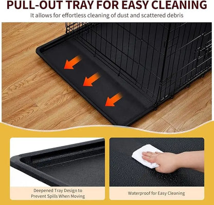48 inch Double Door Dog Crate Foldable metal dog crate with double doors, adjustable divider, and removable tray for small dogs