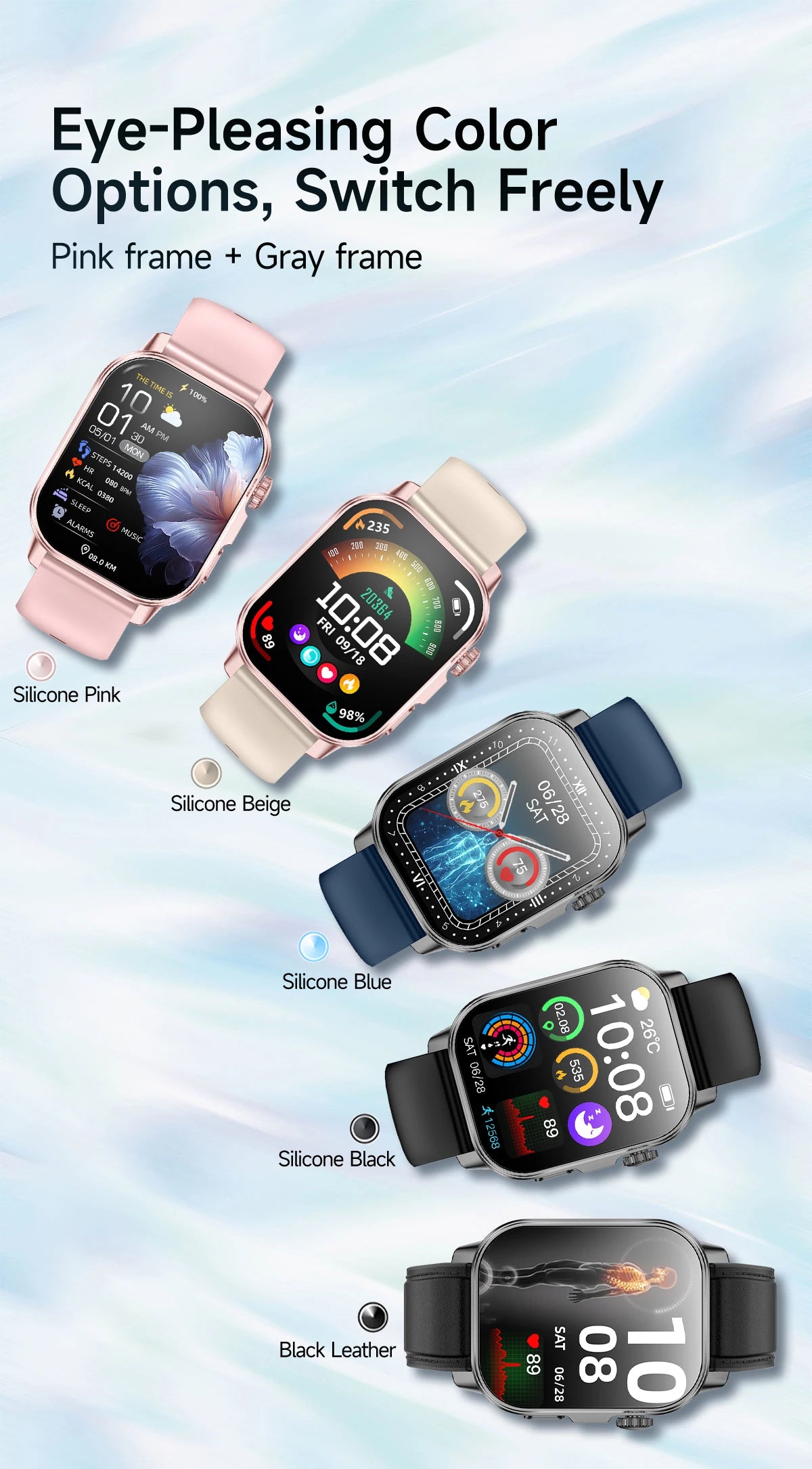 2026 ECG+PPG Daily Health Smart Watch Men Blood Fat Uric Acid Heart Rate Blood Oxygen Bluetooth Call Wellness Tracker Smartwatch
