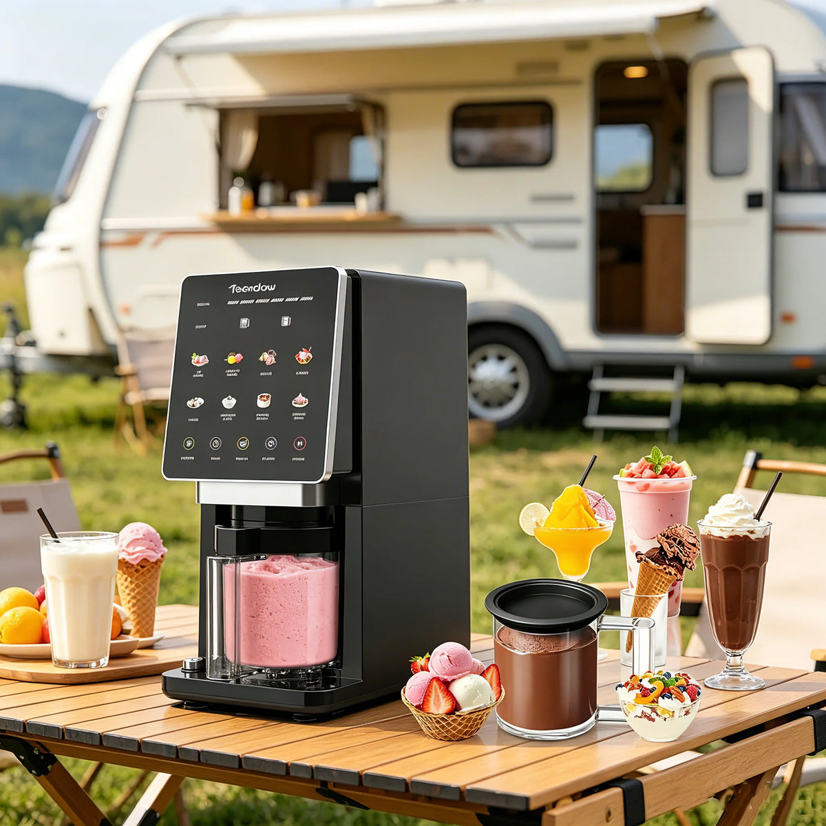 Teendow KF-2501U1 Ice Cream Maker with 8 Preset Programs, Self-Cleaning, Mix-In & Re-Spin Functions, Home Countertop Model