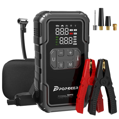 POPDEER PD-JA2 4000A Jump Starter with 160PSI Air Compressor, 8.0L Gas/6.0L Diesel Booster, 600LM Light & Power Bank, Large Screen