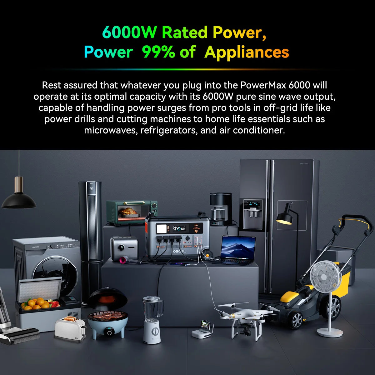 Portable Power Station 6000W,3600Wh LiFePO4 Solar Generator Expandable to 57600Wh Split Phase 120V/240V UPS 1.96H Fast Charge APP Control for  for Camping & Motorhome, Emergency Power Supply