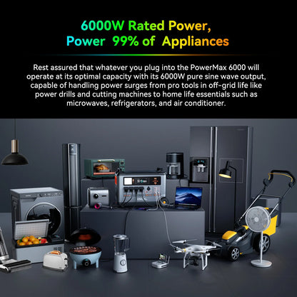 Portable Power Station 6000W,3600Wh LiFePO4 Solar Generator Expandable to 57600Wh Split Phase 120V/240V UPS 1.96H Fast Charge APP Control for  for Camping & Motorhome, Emergency Power Supply