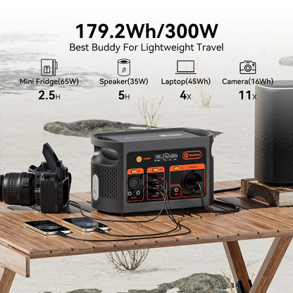 FF Flashfish E103 300W Portable Power Station, 179.2Wh LiFePO4 Battery, Fast AC Recharge, Multi-Output Solar Generator for Outdoor/Camping/Emergency Power