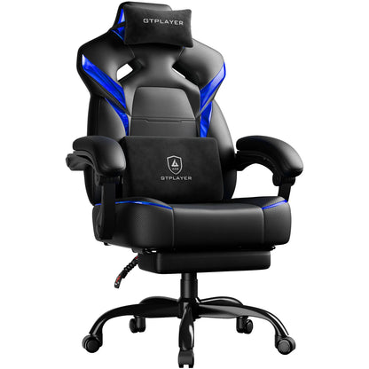 GTPLAYER Gaming Chair with Footrest, Gamer Armchair Height-Adjustable, 200 kg Load Capacity, Adjustable Armrests, Lumbar and Head Pillows, Swivel Gaming Chair