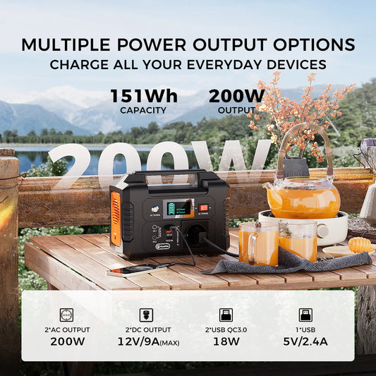 FlashFish E200 Portabel Powerstation 200W – 151Wh Solargenerator med AC/DC/USB, Camping & Nödström