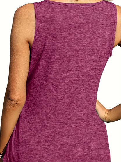 Plus size women's solid color polyester fiber with elastic summer U-neck dolphin hem simple with classic of American casual vest