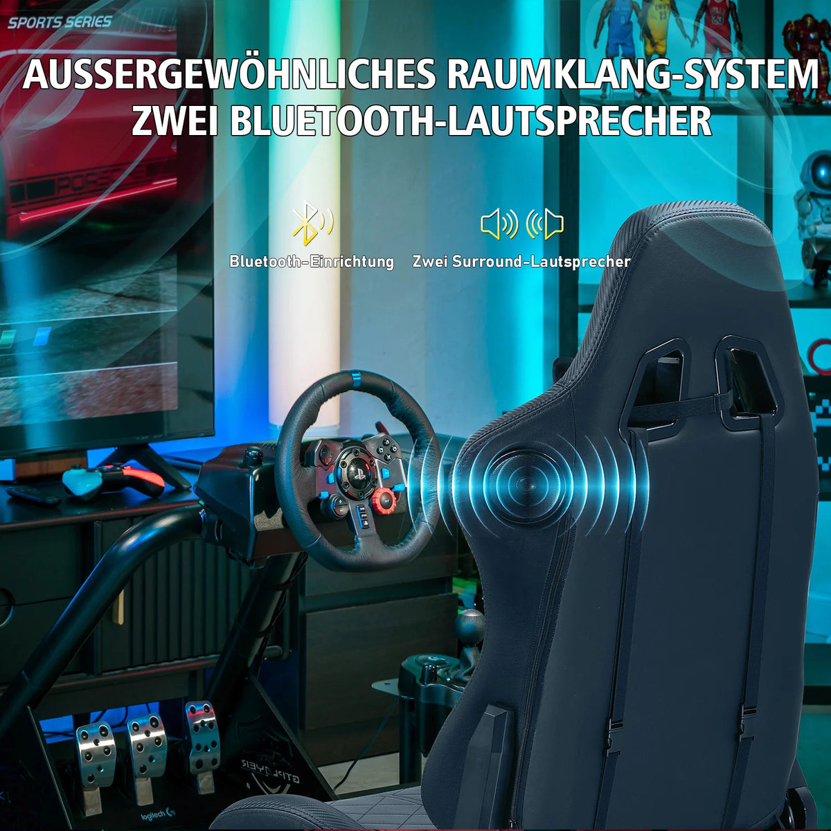 Luckracer Sim Racing Cockpit Simulator Cockpit Racing Simulator Steering Wheel Stand with Speakers Steering Wheel and Pedal Stand
