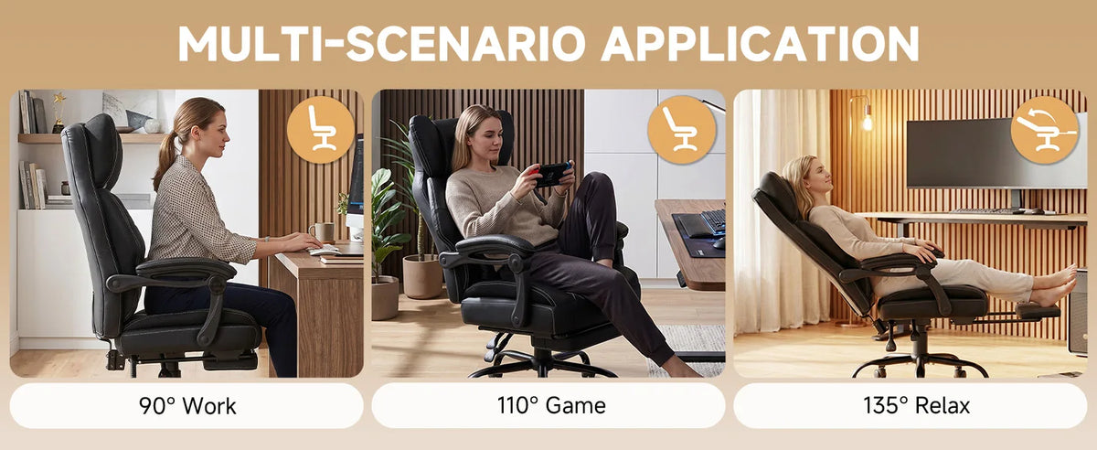Gtplayer Gaming Chair, Ergonomic Office Chair with Footrest and Lumbar Support, High Back Executive Chair for Tall, Wide Computer Chair, Height Adjustable, Synchronous Armrest, Spring Core Seat