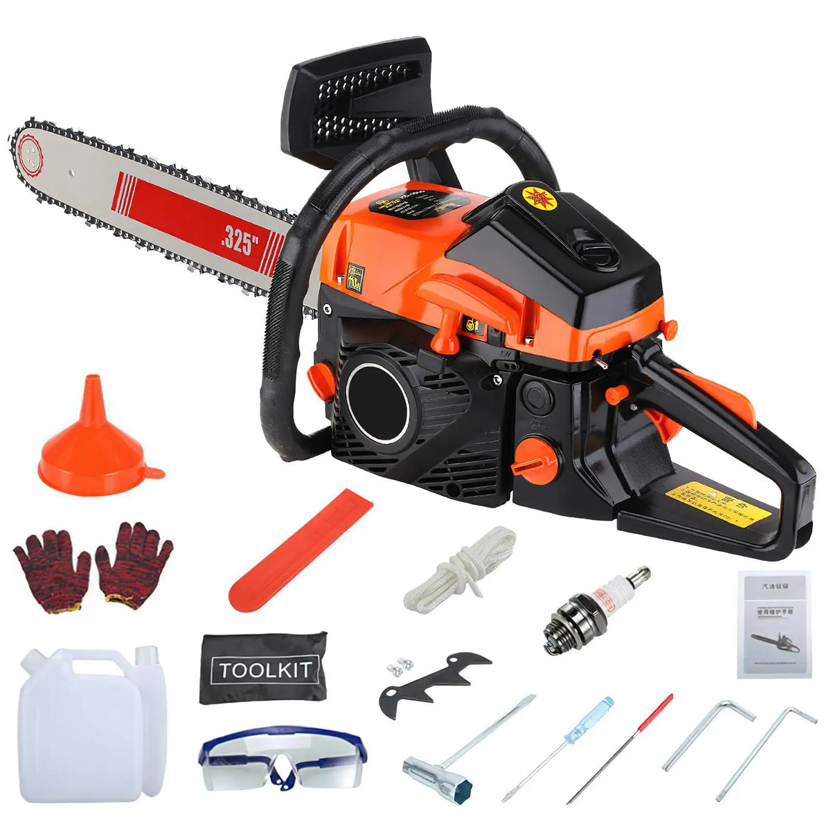 High Power 2 Stroke Gasoline Chainsaw Petrol Chain Saw Wood Cutting Tool Heavy Duty Logging Chainsaw Garden Pruning Saw Tree Cutting Machine Anti Slip Handle Home Farm Forestry Wood Cutter Professional Outdoor Power Tool Effi