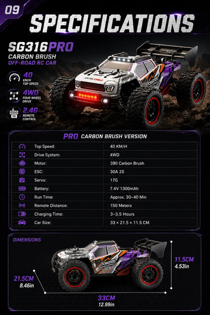 Beginner Friendly 4Wd Rc Off Road Car Carbon Brush Motor Precise Steering Trim Easy Motor Replacement Durable Anti-Loss Shell Hobby Gift for 14+
