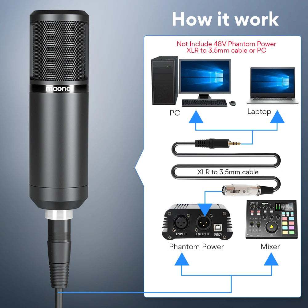 MAONO PM320S XLR Condenser Microphone Kit Professional Cardioid Vocal Studio Recording Mic for Streaming Voice Over Home-Studio